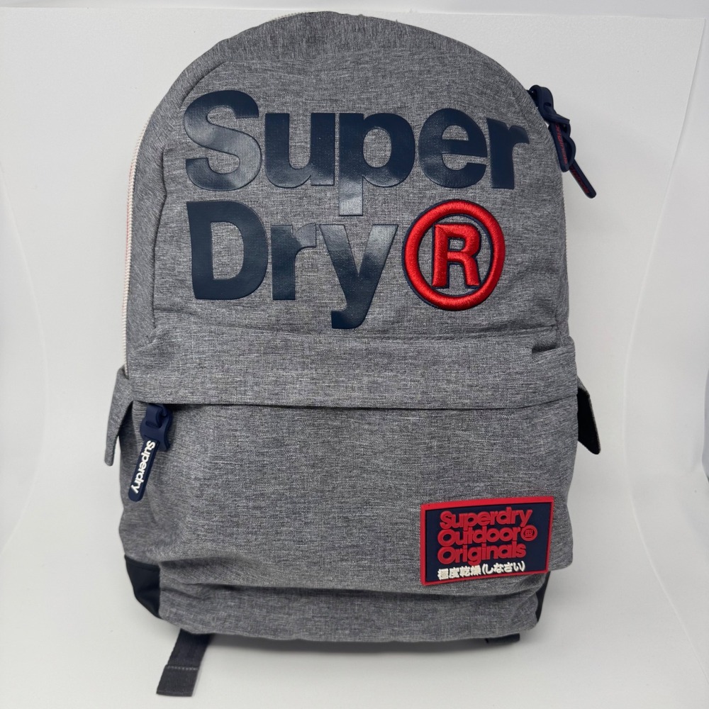 Superdry Japan Outdoor Originals Backpack Grey Blue Red Laptop Bag Commuter Pack